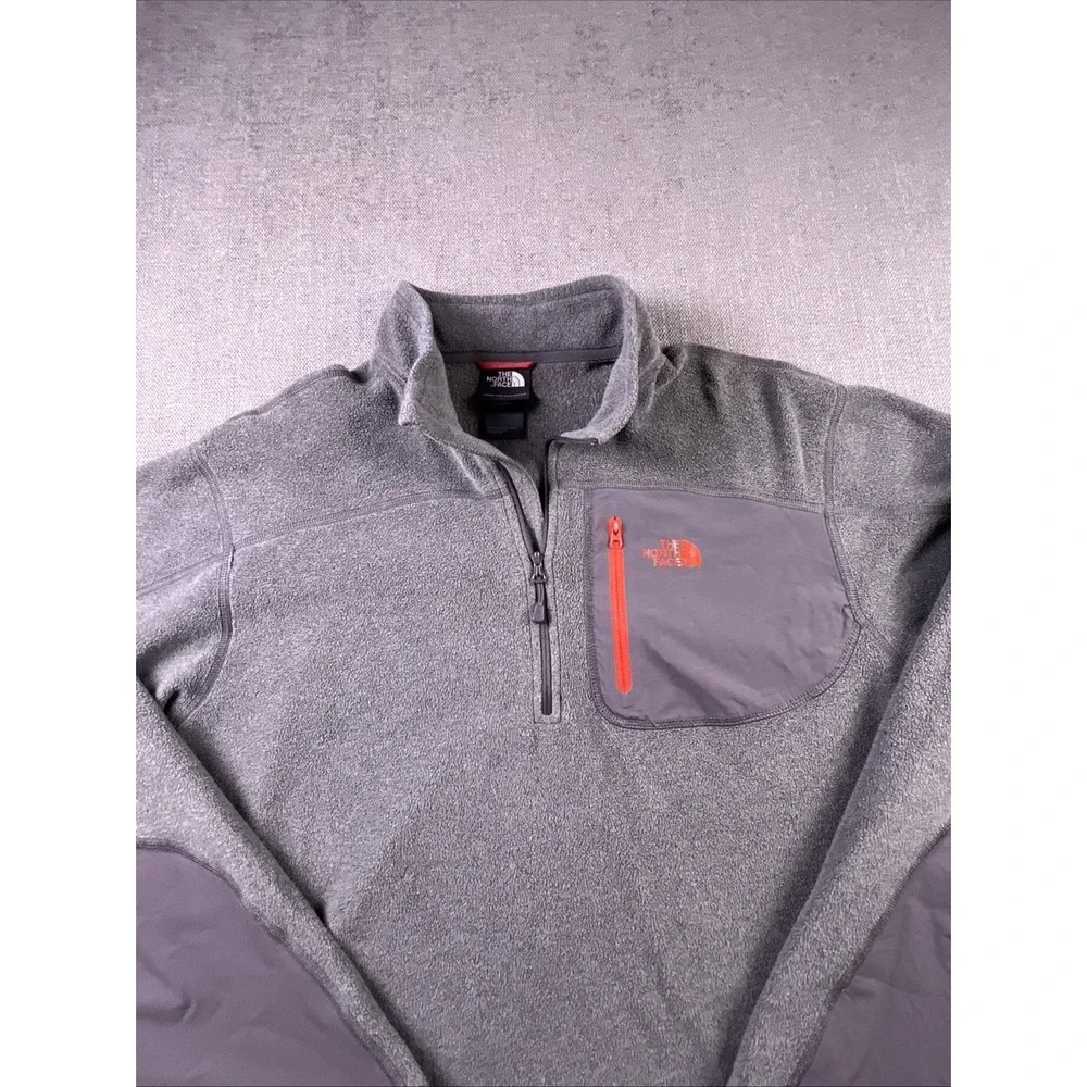 The North Face Fleece 1/4 Zip Men's L Gray Lightweight Chest Pocket‎ Hiking Logo